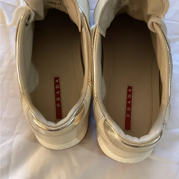 Prada SportPrada Sport Cream Leather Lace Up Sneakers