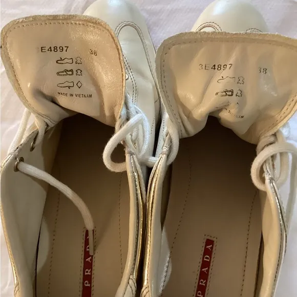 Prada SportPrada Sport Cream Leather Lace Up Sneakers
