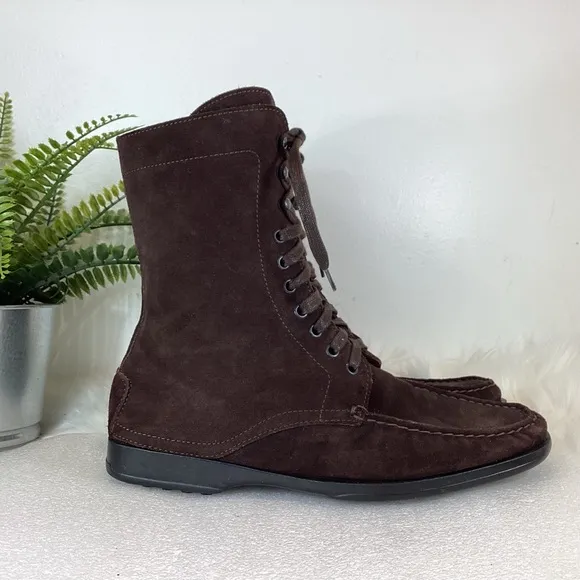 PREGO MADE IN ITALY SUEDE LEATHER BROWN LACE UP ANKLE BOOTS SZ EUR 38 US 8