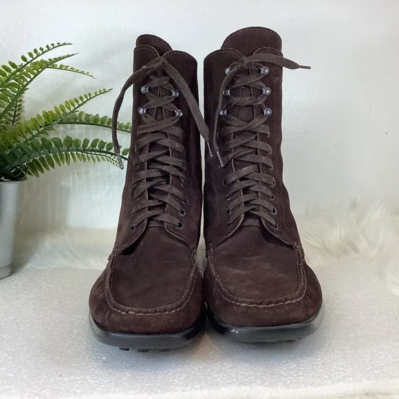PREGO MADE IN ITALY SUEDE LEATHER BROWN LACE UP ANKLE BOOTS SZ EUR 38 US 8