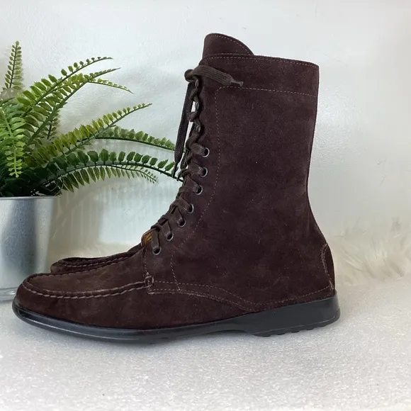 PREGO MADE IN ITALY SUEDE LEATHER BROWN LACE UP ANKLE BOOTS SZ EUR 38 US 8