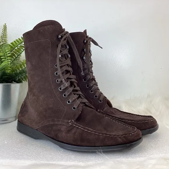 PREGO MADE IN ITALY SUEDE LEATHER BROWN LACE UP ANKLE BOOTS SZ EUR 38 US 8