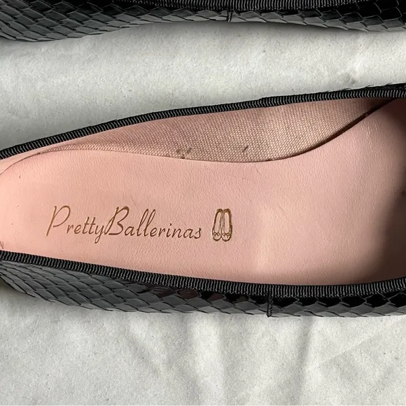 Pretty Ballerinas Rosario Ballet Flats Sip On Flat Shoes Black Snake Bow 38 EUC