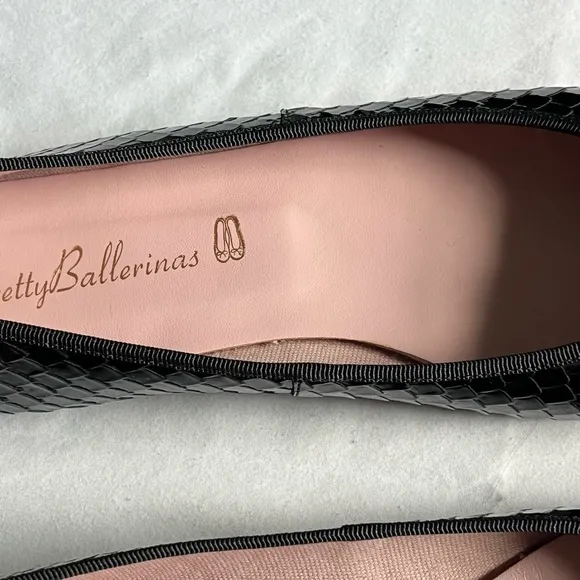 Pretty Ballerinas Rosario Ballet Flats Sip On Flat Shoes Black Snake Bow 38 EUC