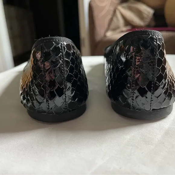 Pretty Ballerinas Rosario Ballet Flats Sip On Flat Shoes Black Snake Bow 38 EUC