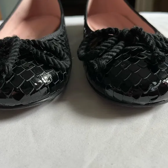 Pretty Ballerinas Rosario Ballet Flats Sip On Flat Shoes Black Snake Bow 38 EUC