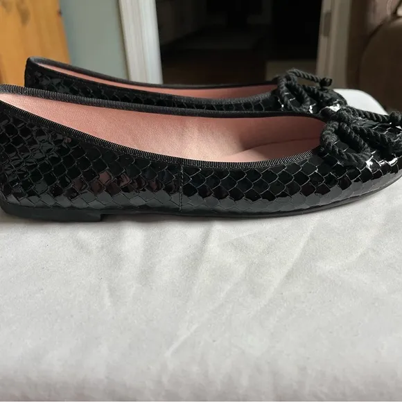 Pretty Ballerinas Rosario Ballet Flats Sip On Flat Shoes Black Snake Bow 38 EUC