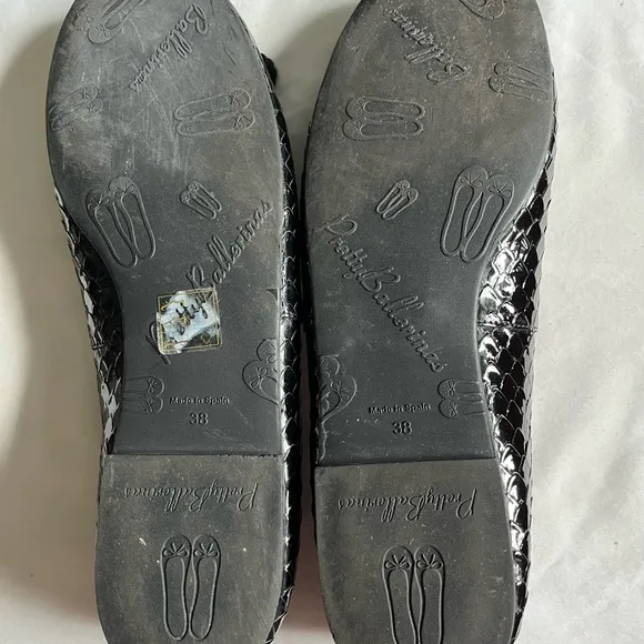 Pretty Ballerinas Rosario Ballet Flats Sip On Flat Shoes Black Snake Bow 38 EUC