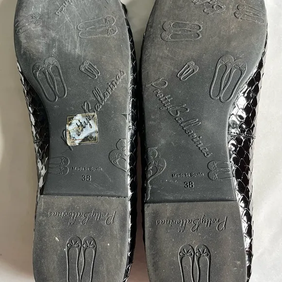 Pretty Ballerinas Rosario Ballet Flats Sip On Flat Shoes Black Snake Bow 38 EUC
