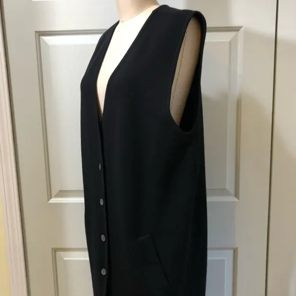 Preview Collection Wool Shell Buttons Pockets Maxi Black Sweater Vest Size L