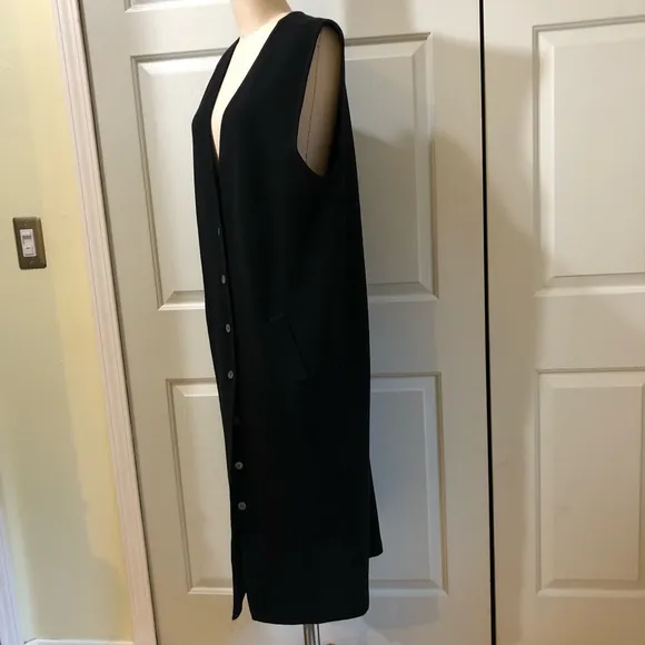 Preview Collection Wool Shell Buttons Pockets Maxi Black Sweater Vest Size L