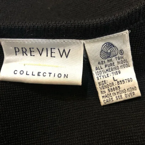 Preview Collection Wool Shell Buttons Pockets Maxi Black Sweater Vest Size L