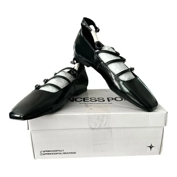 Princess Polly Zumba Mary Jane Flat Retro Square Shoes Black Women’s Size 9
