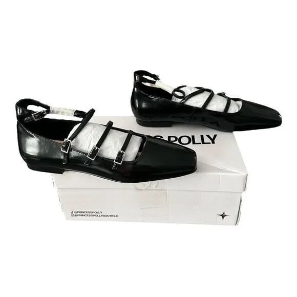 Princess Polly Zumba Mary Jane Flat Retro Square Shoes Black Women’s Size 9