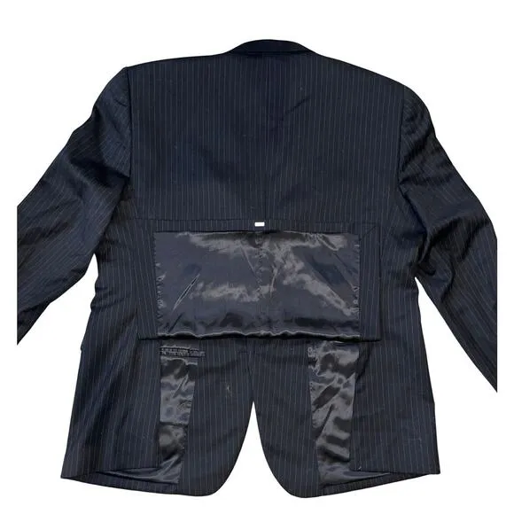 PRONTO UOMO PLATINUM Mens Pinstripe Sport Coat 50 L Black Wool 2 Button EUC