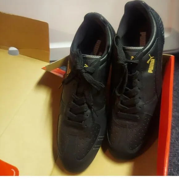 PUMA Classic All-Black Sneakers with Gold Logo‎ Athletic Casual Shoes Mens 10.5