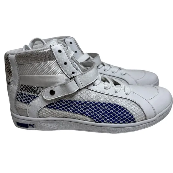 PUMA HI-TOP THE KEY WHITE SURF THE WEB BLUE WHITE WOMENS SNEAKERS SIZE 7.5  NWOT