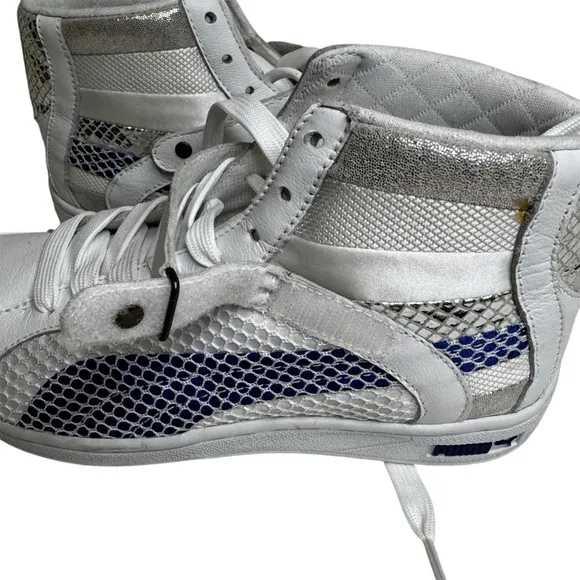 PUMA HI-TOP THE KEY WHITE SURF THE WEB BLUE WHITE WOMENS SNEAKERS SIZE 7.5  NWOT