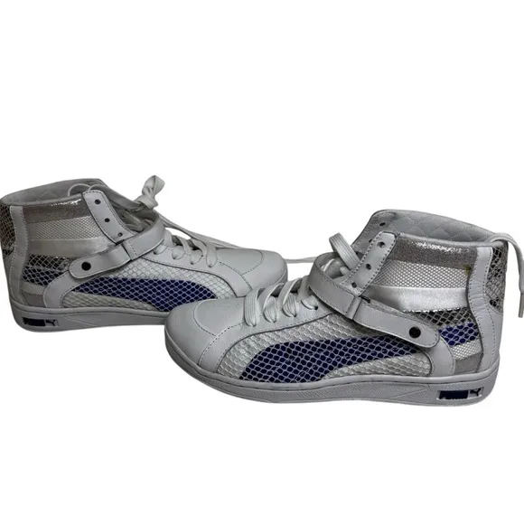 PUMA HI-TOP THE KEY WHITE SURF THE WEB BLUE WHITE WOMENS SNEAKERS SIZE 7.5  NWOT