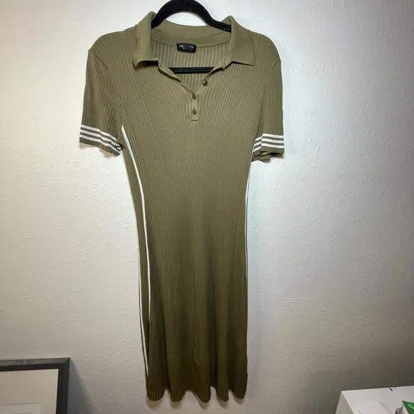 Rag &amp; Bone Olive Green Peyton Ribbed Polo Midi Dress size XL