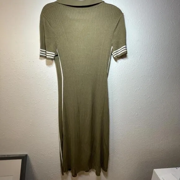 Rag &amp; Bone Olive Green Peyton Ribbed Polo Midi Dress size XL