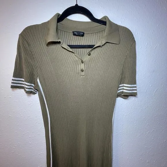 Rag &amp; Bone Olive Green Peyton Ribbed Polo Midi Dress size XL