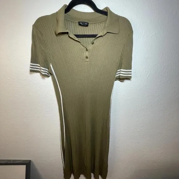 Rag &amp; Bone Olive Green Peyton Ribbed Polo Midi Dress size XL