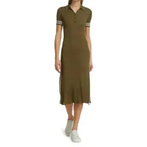 Rag &amp; Bone Olive Green Peyton Ribbed Polo Midi Dress size XL