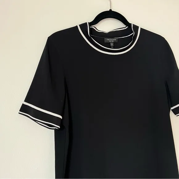 Rag &amp; Bone Short Sleeve Mini Swing Thatch Dress in Black, Size S