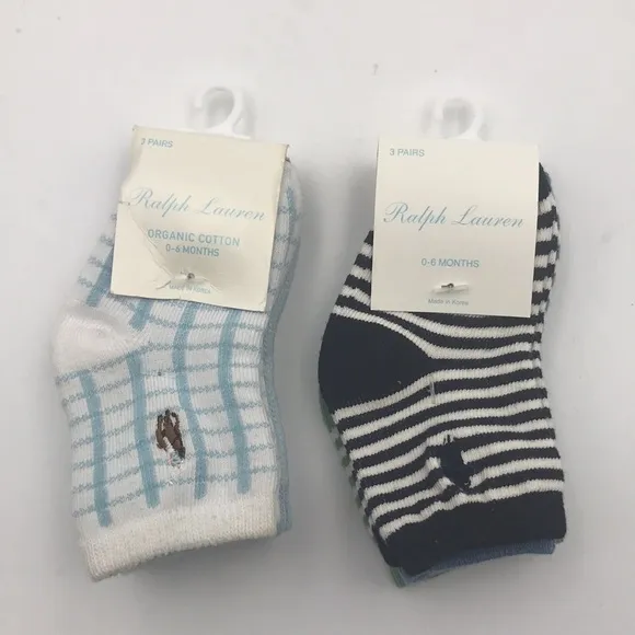 Ralph Lauren Baby Boys St. James Stripe Socks and Organic Pack 2 Packs 6 Pairs