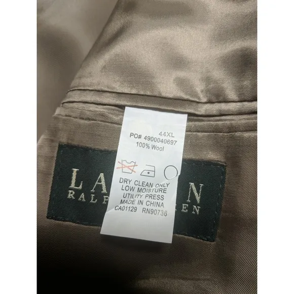 Ralph Lauren Men's 44XL 2 Two Button Suit Jacket Sport Coat 100% Wool Beige