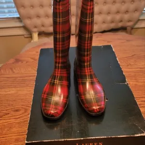 Ralph Lauren Red Blue Green Plaid Rainboots Shoes Size8