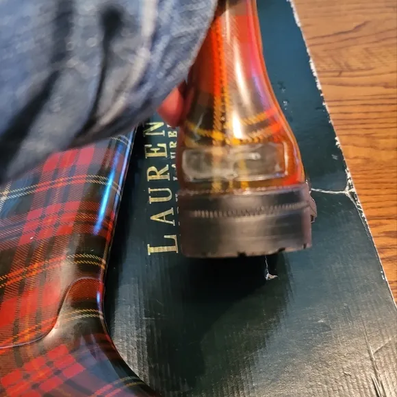 Ralph Lauren Red Blue Green Plaid Rainboots Shoes Size8