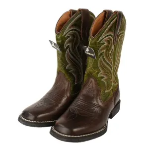 Rank 45 Boys Brown Green Kasey Leather Western Cowboy Boots Size 11