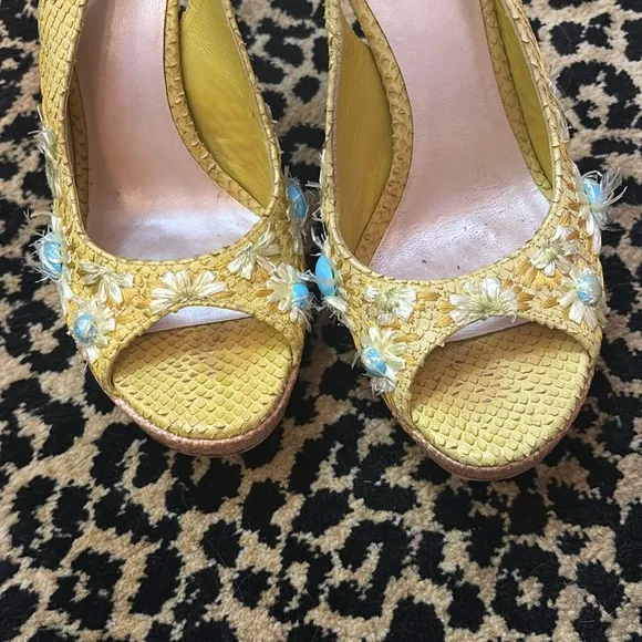 RARE Dior snakeskin and rattan Women's Sandals with Floral Accents