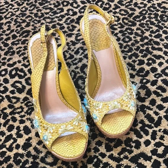 RARE Dior snakeskin and rattan Women's Sandals with Floral Accents