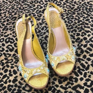 RARE Dior snakeskin and rattan Women's Sandals with Floral Accents