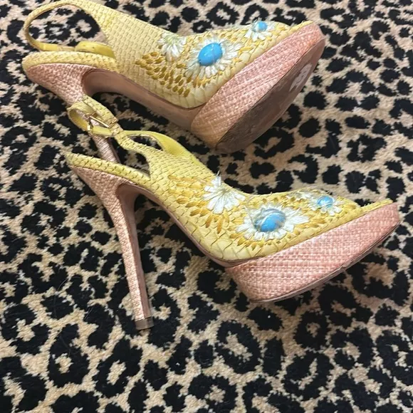 RARE Dior snakeskin and rattan Women's Sandals with Floral Accents