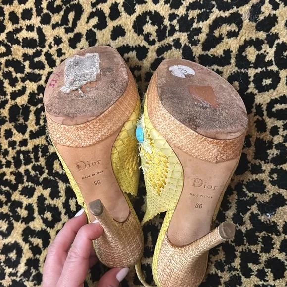 RARE Dior snakeskin and rattan Women's Sandals with Floral Accents