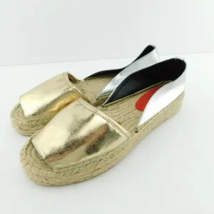 REBECCA MINKOFF Gold Silver Metallic Leather Flat Espadrille Slip On Shoes 7