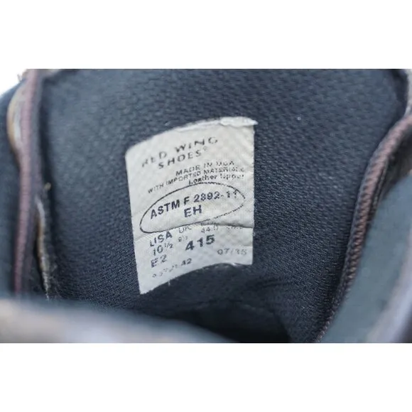 Red Wing Boots ASTM F2892-11 EH 412  Cordovan Leather Size 10.5 EE USA Work Wear