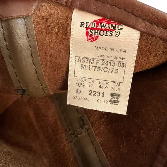 Red Wing Pecos 2231 Steel Toe Leather Work Boots 10.5 D ASTM F2413-05 Oil-Resist