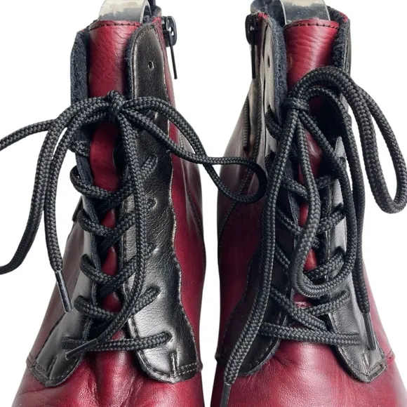 Remonte Artsy Color Block Red/BLK Ankle Bootie Side Zip &amp; Lace-up US 7.5-8 EU 38