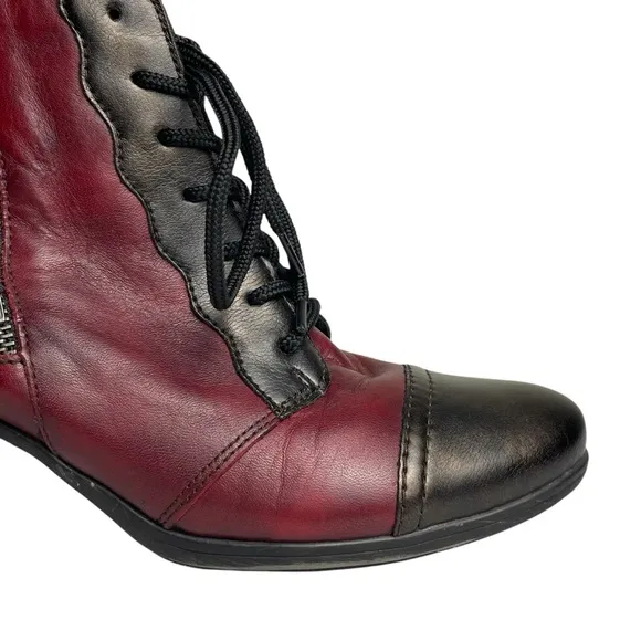 Remonte Artsy Color Block Red/BLK Ankle Bootie Side Zip &amp; Lace-up US 7.5-8 EU 38