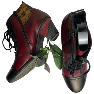 Remonte Artsy Color Block Red/BLK Ankle Bootie Side Zip &amp; Lace-up US 7.5-8 EU 38