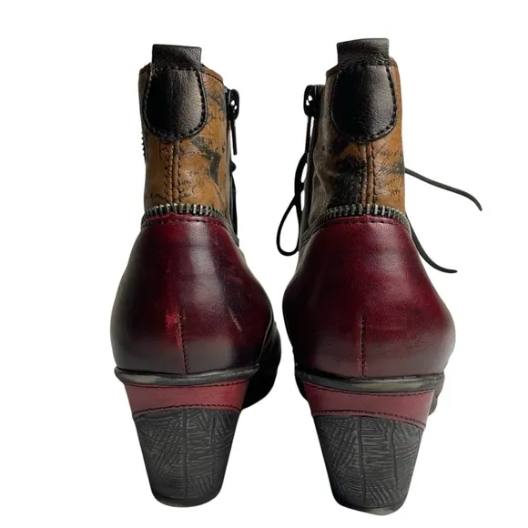 Remonte Artsy Color Block Red/BLK Ankle Bootie Side Zip &amp; Lace-up US 7.5-8 EU 38