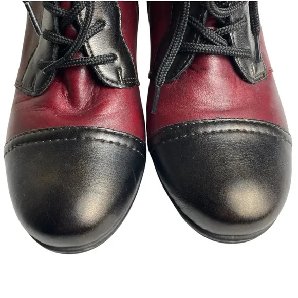 Remonte Artsy Color Block Red/BLK Ankle Bootie Side Zip &amp; Lace-up US 7.5-8 EU 38