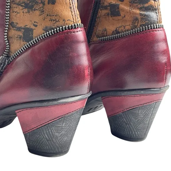 Remonte Artsy Color Block Red/BLK Ankle Bootie Side Zip &amp; Lace-up US 7.5-8 EU 38