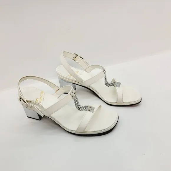 Rinaldi by Luigino/Stra‎ White Sandals - Metal Front Mirror Heels Size Size 6.5