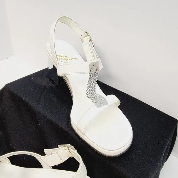 Rinaldi by Luigino/Stra‎ White Sandals - Metal Front Mirror Heels Size Size 6.5